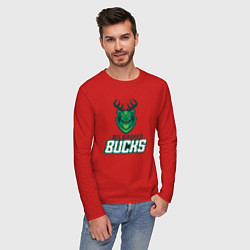 Лонгслив хлопковый мужской Milwaukee Bucks NBA, цвет: красный — фото 2