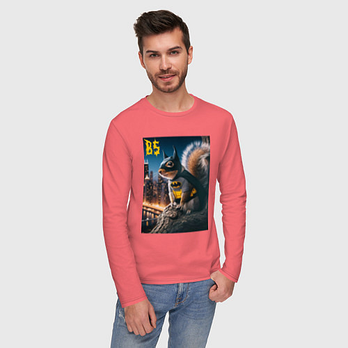 Мужской лонгслив Bat squirrel - ai art fantasy / Коралловый – фото 3