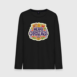 Лонгслив хлопковый мужской Merry christmas, цвет: черный