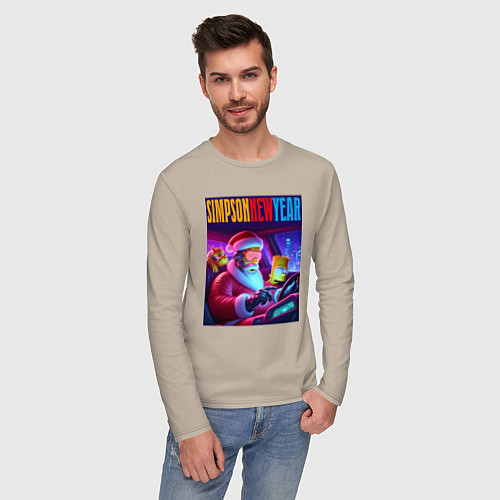 Мужской лонгслив Homer Simpson in the car with his son / Миндальный – фото 3