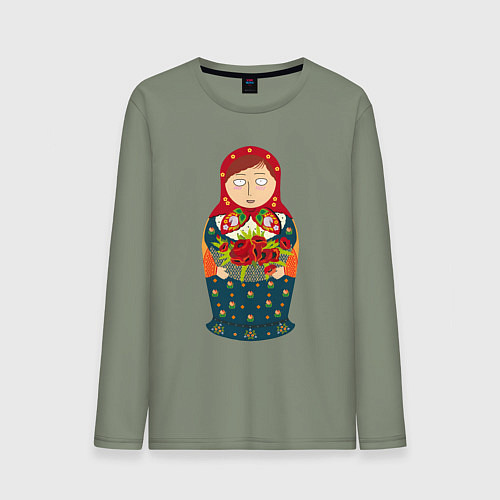 Мужской лонгслив Матрёшка милая / Авокадо – фото 1