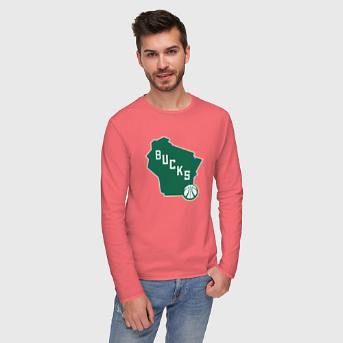 Мужской лонгслив Bucks team / Коралловый – фото 3