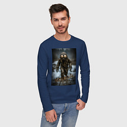 Лонгслив хлопковый мужской Человек в чернобыле, цвет: тёмно-синий — фото 2