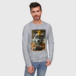 Лонгслив хлопковый мужской Волк и цыпа, цвет: меланж — фото 2