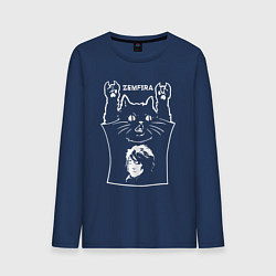 Лонгслив хлопковый мужской Земфира - кот рок, цвет: тёмно-синий