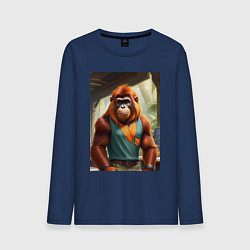 Лонгслив хлопковый мужской Орангутанг хуманизация, цвет: тёмно-синий