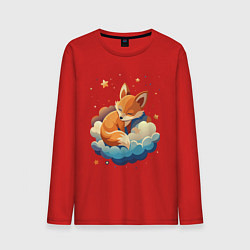 Лонгслив хлопковый мужской Лисенок спит на облаке, цвет: красный