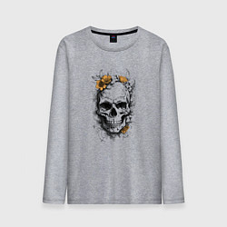 Лонгслив хлопковый мужской Череп с желтыми цветами, цвет: меланж