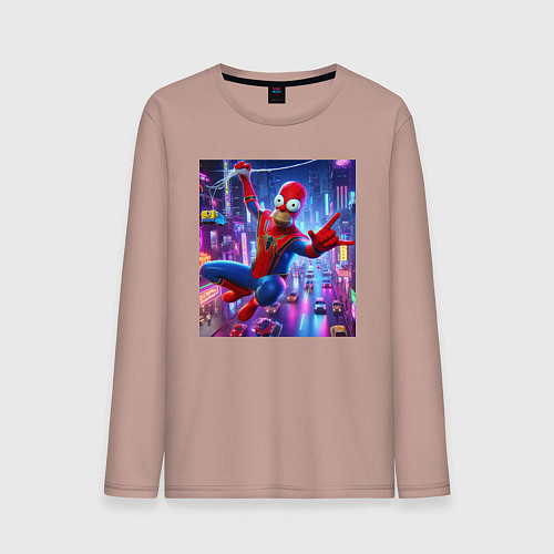 Мужской лонгслив Homer Simpson and Spider man - collaboration / Пыльно-розовый – фото 1