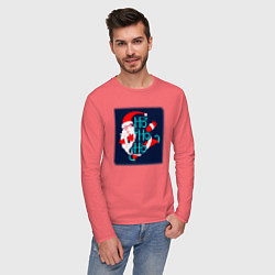 Лонгслив хлопковый мужской Санта Клаус спешит поздравить, цвет: коралловый — фото 2