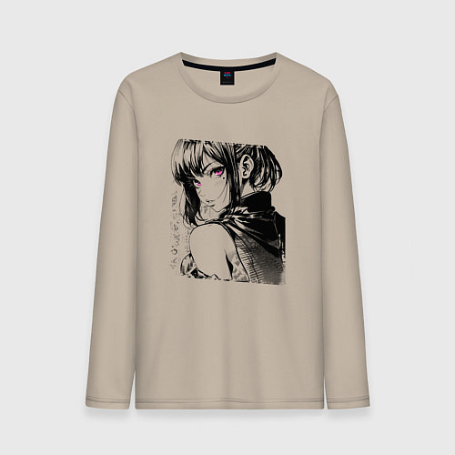 Мужской лонгслив Девушка с фиолетовыми глазами / Миндальный – фото 1