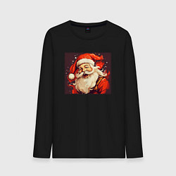 Лонгслив хлопковый мужской Дед Мороз весёло улыбается, цвет: черный