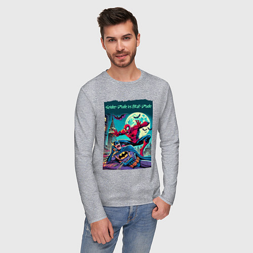 Мужской лонгслив Чувак паук против чувака летучей мыши - нейроарт п / Меланж – фото 3