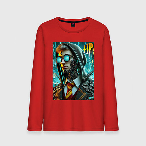 Мужской лонгслив Cyber Harry Potter - ai art fantasy / Красный – фото 1