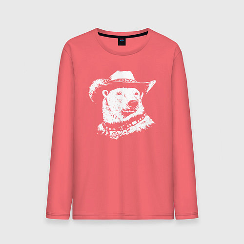 Мужской лонгслив Белый медведь ковбой / Коралловый – фото 1