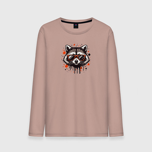 Мужской лонгслив Голова енота с брызгами краски / Пыльно-розовый – фото 1