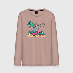 Лонгслив хлопковый мужской Акула серфер, цвет: пыльно-розовый