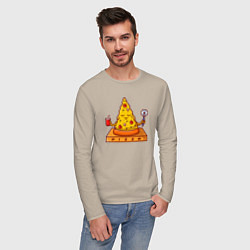 Лонгслив хлопковый мужской Pizza yoga, цвет: миндальный — фото 2