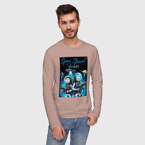 Мужской лонгслив Rick and Morty - space special forces / Пыльно-розовый – фото 3