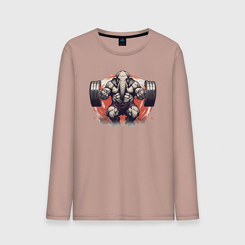 Мужской лонгслив Слон: пауэрлифтер / Пыльно-розовый – фото 1