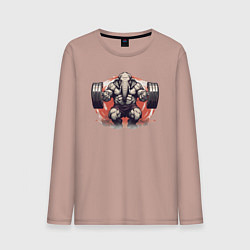 Лонгслив хлопковый мужской Слон: пауэрлифтер, цвет: пыльно-розовый