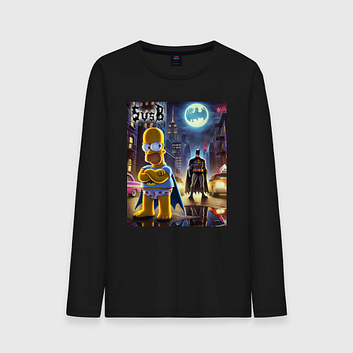Мужской лонгслив Homer Simpson vs Batman - ai art joke / Черный – фото 1