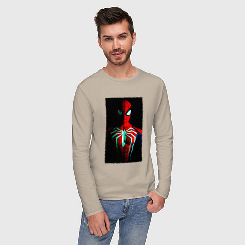 Мужской лонгслив Новый человек паук в темноте / Миндальный – фото 3