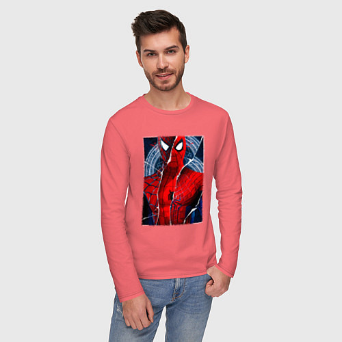 Мужской лонгслив Человек паук три паука / Коралловый – фото 3