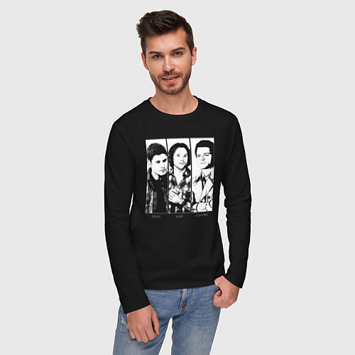 Мужской лонгслив Винчестеры трио чб / Черный – фото 3