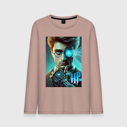 Мужской лонгслив Cyber Harry Potter - ai art neon fantasy / Пыльно-розовый – фото 1