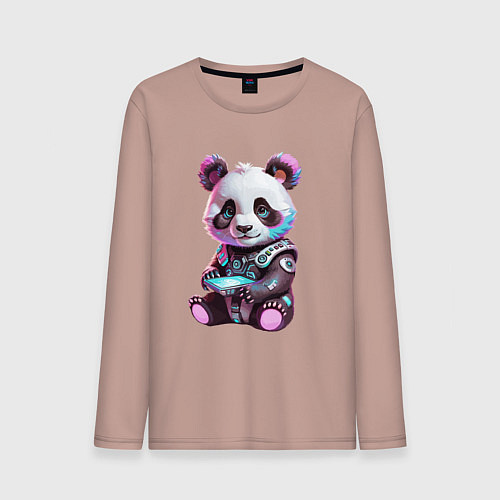 Мужской лонгслив Funny panda - cyberpunk fantasy / Пыльно-розовый – фото 1