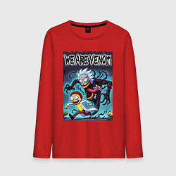 Лонгслив хлопковый мужской Веном вселился в Рика - нейрошутка, цвет: красный