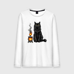 Лонгслив хлопковый мужской Кот с печкой, цвет: белый