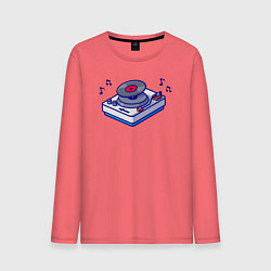 Лонгслив хлопковый мужской Музыкальный виниловый проигрыватель, цвет: коралловый