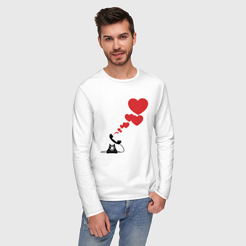 Мужской лонгслив Телефон с сердечками / Белый – фото 3