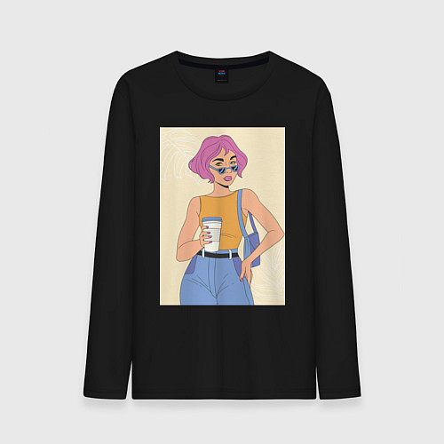 Мужской лонгслив Капучино вайб / Черный – фото 1