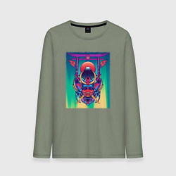 Лонгслив хлопковый мужской Демон самурай, цвет: авокадо