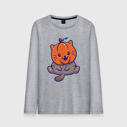 Мужской лонгслив Котик и тыква / Меланж – фото 1