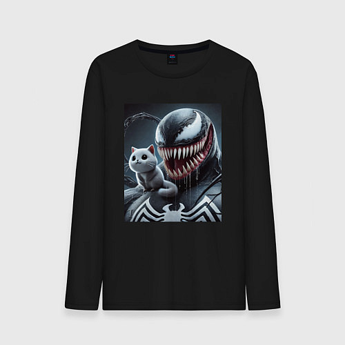 Мужской лонгслив Venom and funny kitten - ai art fantasy / Черный – фото 1