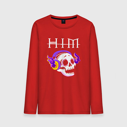 Мужской лонгслив HIM - неоновый череп / Красный – фото 1