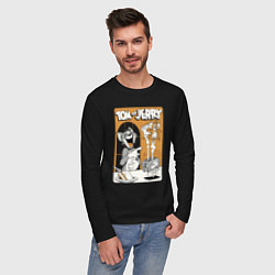 Лонгслив хлопковый мужской Том и Джерри - тосты, цвет: черный — фото 2