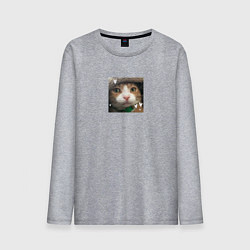 Лонгслив хлопковый мужской Рыжий кот с сердечками для пары, цвет: меланж