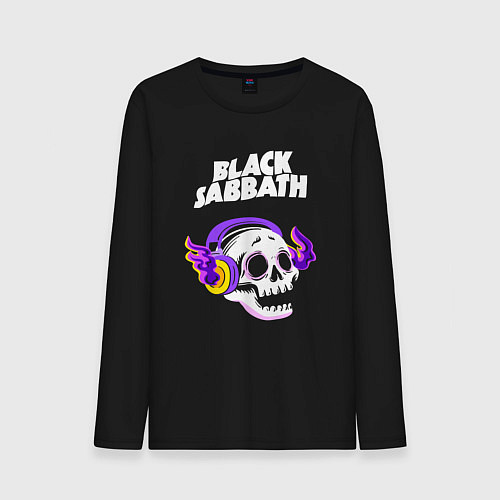 Мужской лонгслив Black Sabbath - неоновый череп / Черный – фото 1