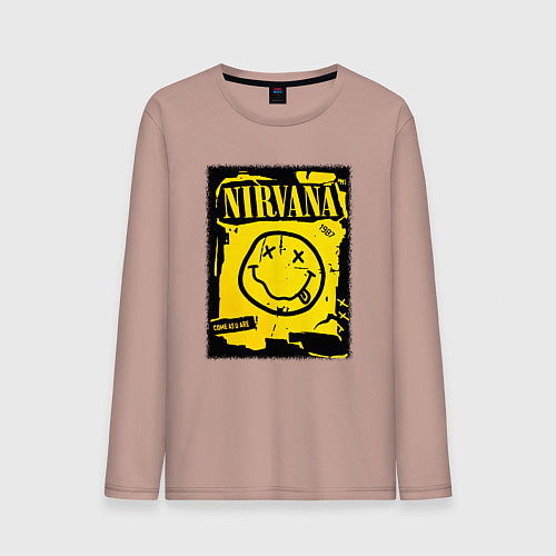 Мужской лонгслив Нирвана логотип смайл / Пыльно-розовый – фото 1