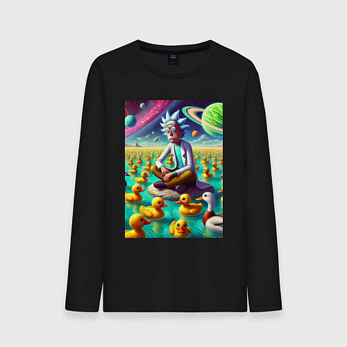 Мужской лонгслив Рик Санчес медитирует на утиной планете - нейроарт / Черный – фото 1