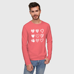 Лонгслив хлопковый мужской Hearts love hand draw, цвет: коралловый — фото 2