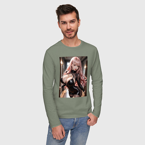 Мужской лонгслив Девушка в коридоре / Авокадо – фото 3
