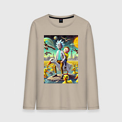 Лонгслив хлопковый мужской Рик и Морти сидят на утке на одноимённой планете, цвет: миндальный