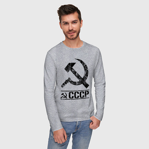 Мужской лонгслив Серп и молот черный / Меланж – фото 3