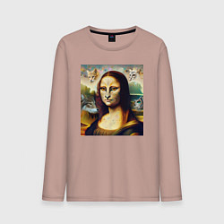 Лонгслив хлопковый мужской Мона Лиза превращается в кошку, цвет: пыльно-розовый